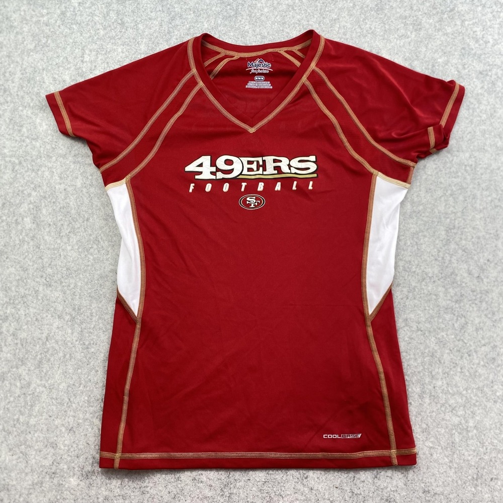 San Francisco 49ers Shirt Womens Medium Red NFL Football Majestic V Neck Tee
